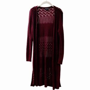 Boho Crochet Dark Academia Love Ellie Longline Cardigan Duster Large Burgundy